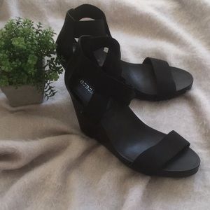 BCBGeneration Black Elastic Wedge Sandals